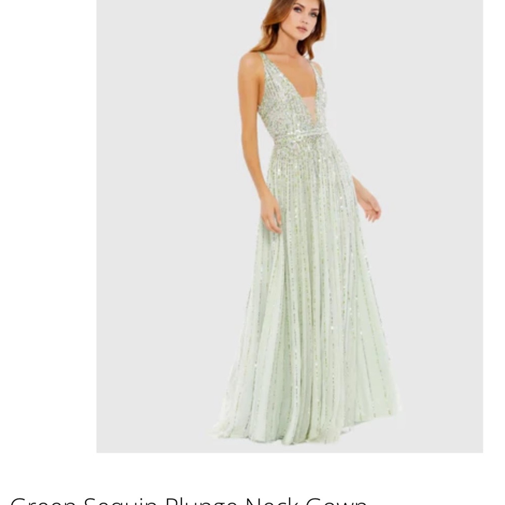 Elegant Green Sequin Plunge Neck Gown